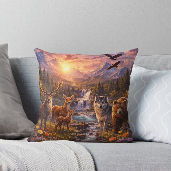 Item preview, Majestic Mountain Sunset with Deer, Wolf & Bear designed and sold by Tender Flower Clothing.