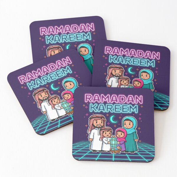 Item preview, Cute Pixel Art Muslim Family - Ramadan Kareem Neon Sticker designed and sold by RonyMady.