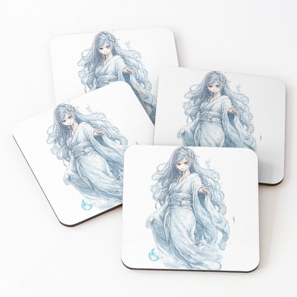 Item preview, Japanese frost spirit in a white kimono – winter magic illustration designed and sold by Kallandra.