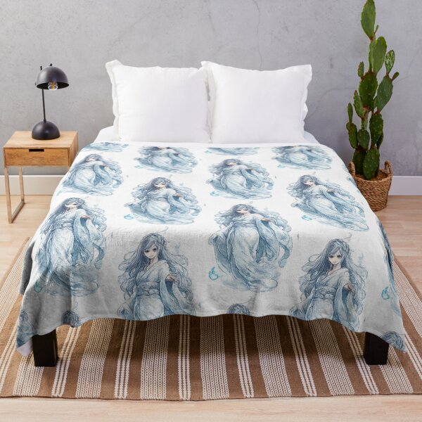 Item preview, Japanese frost spirit in a white kimono – winter magic illustration designed and sold by Kallandra.