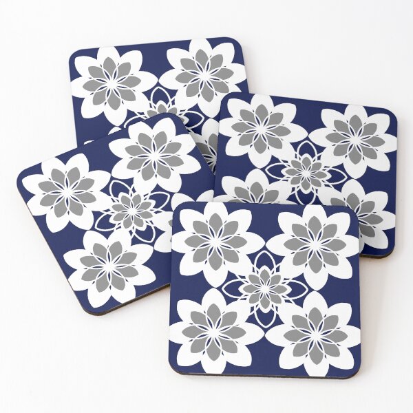 Item preview, Navy, white and gray contemporary floral pattern designed and sold by hollycooper.