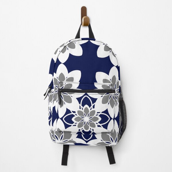 Item preview, Navy, white and gray contemporary floral pattern designed and sold by hollycooper.