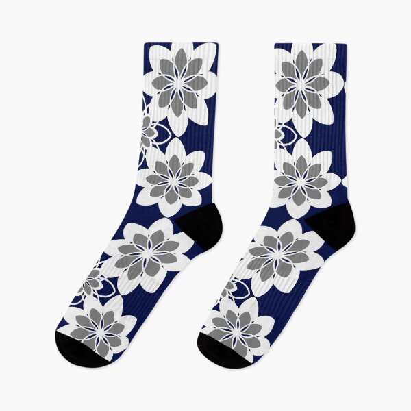 Item preview, Navy, white and gray contemporary floral pattern designed and sold by hollycooper.