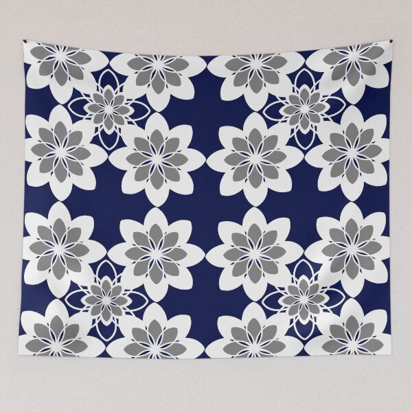 Item preview, Navy, white and gray contemporary floral pattern designed and sold by hollycooper.