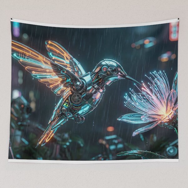 Item preview, Cyberpunk Robo-Bird in Orange & Teal designed and sold by Neon Nature Studio.