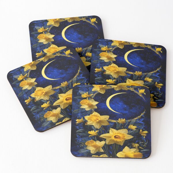 Item preview, Yellow Daffodils Crescent Moon Night Sky Impressionist Art designed and sold by SasmitaStudioCo.