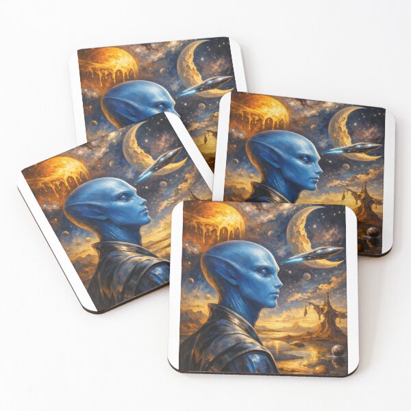 Item preview, Arcturian night - blue alien portrait cosmic art designed and sold by MindRebel.