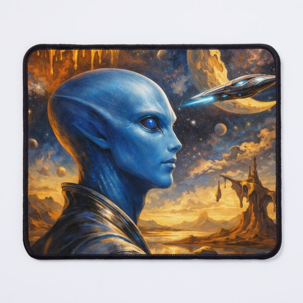 Item preview, Arcturian night - blue alien portrait cosmic art designed and sold by MindRebel.