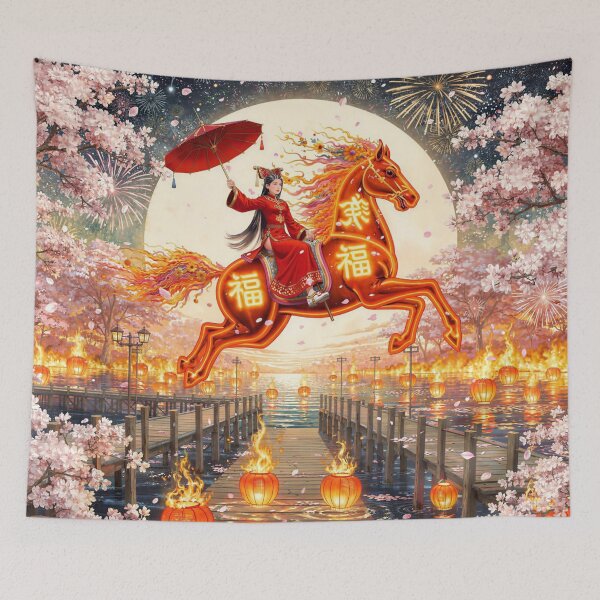 Item preview, Chinese Fantasy Girl Riding a Fiery Horse designed and sold by M-Y-A-R-T-.