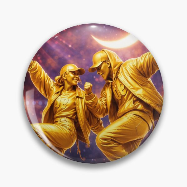 Item preview, Golden Hip Hop Dancers Under Crescent Moon – Urban Street Dance Art Print designed and sold by ArtByKapil.