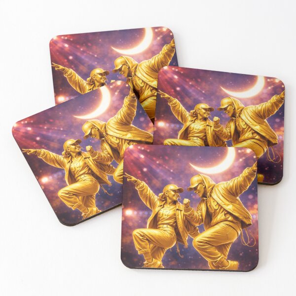 Item preview, Golden Hip Hop Dancers Under Crescent Moon – Urban Street Dance Art Print designed and sold by ArtByKapil.
