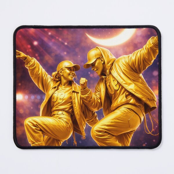 Item preview, Golden Hip Hop Dancers Under Crescent Moon – Urban Street Dance Art Print designed and sold by ArtByKapil.
