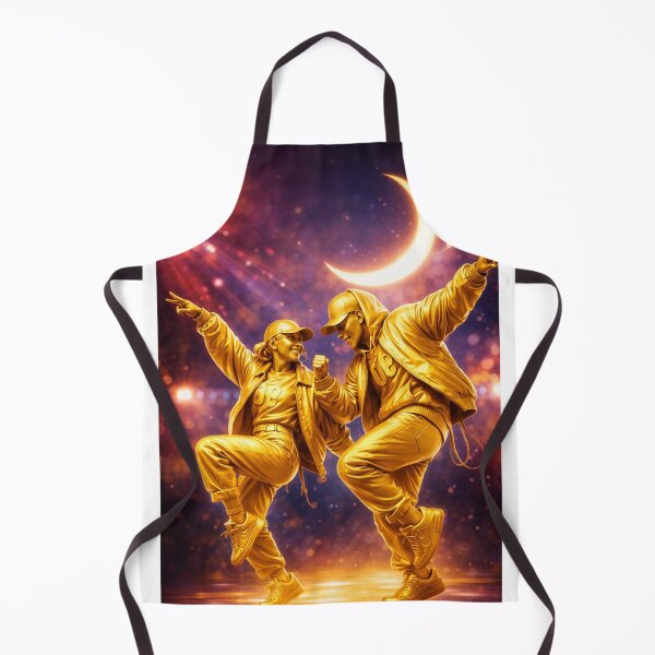 Item preview, Golden Hip Hop Dancers Under Crescent Moon – Urban Street Dance Art Print designed and sold by ArtByKapil.
