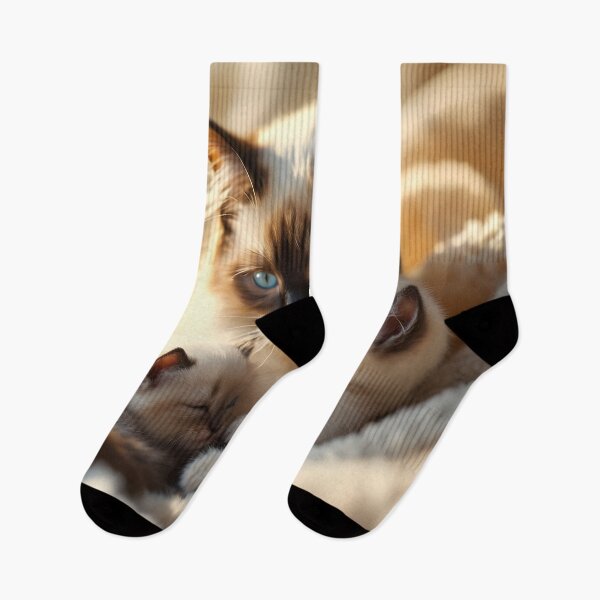 Item preview, Siamese Cat Mother Cuddling Kitten – Cozy Blue Eyes designed and sold by DreamyWallVibes.