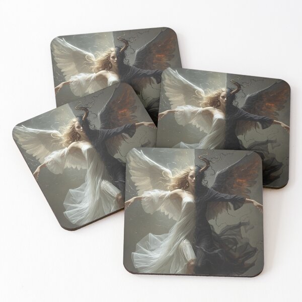 Item preview, Light and Darkness – Angel and Demon Duality Fantasy Art designed and sold by CreationbyNiki.