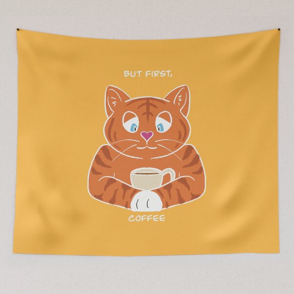 Item preview, But first coffee orange cat designed and sold by Northernmichigancurls (Alyssa McBride).