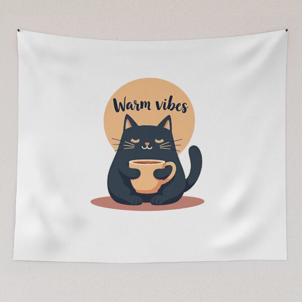 Item preview, Warm Vibes Black Cat Cozy Drink Illustration designed and sold by Black Cat Merch Company.