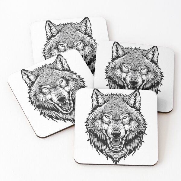 Item preview, Fierce Wolf tattoo-black and White Line art designed and sold by Funetix.