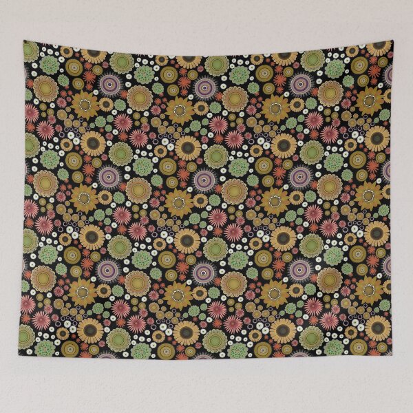 Item preview, Gilded Midnight Stylized Folk Florals on Onyx designed and sold by phatlizzardart.