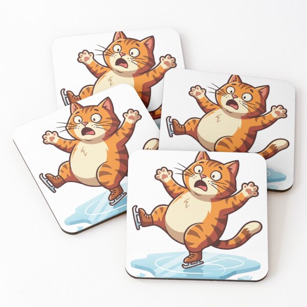 Item preview, Funny Ice Skating Cat – Cute Cartoon Ginger Cat Illustration designed and sold by HappySproutArt.