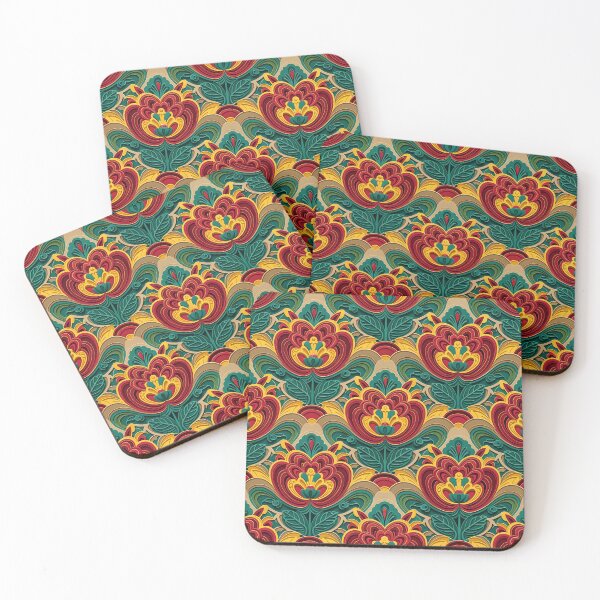 Item preview, Vibrant floral pattern with red, yellow, and green hues designed and sold by Creative88Art.