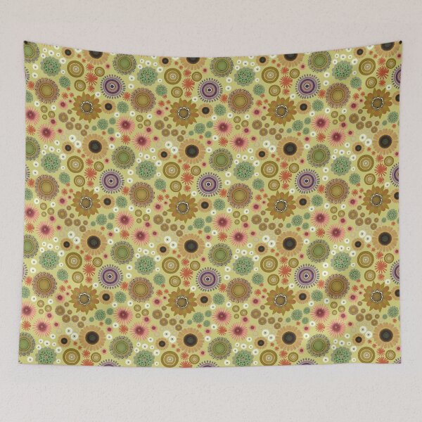 Item preview, Stylized Folk Florals on limey yellow green designed and sold by phatlizzardart.