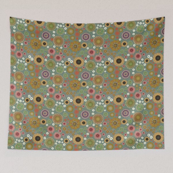 Item preview, Gilded Midnight Stylized Folk Florals on herby green designed and sold by phatlizzardart.