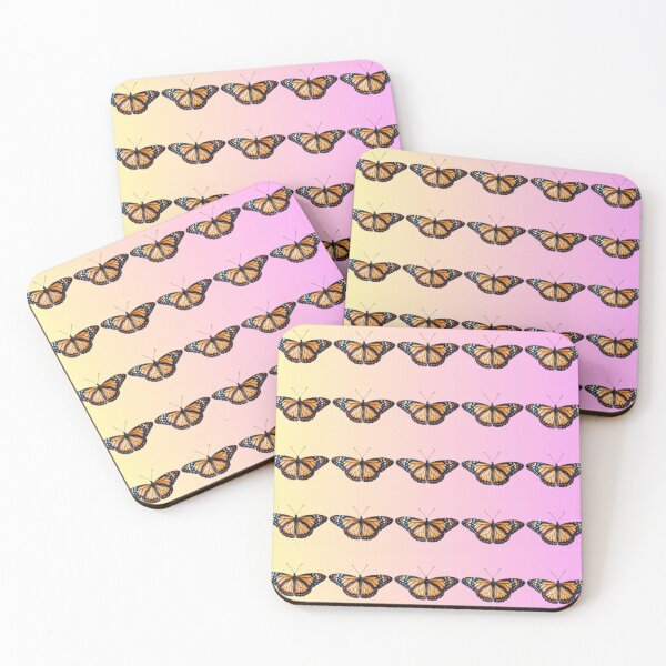 Item preview, Seamless pattern of monarch butterflies with orange and black wings on a gradient background of yellow and pink, perfect for nature or design projects. designed and sold by Creative88Art.
