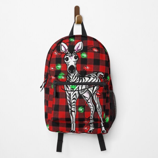 Item preview, Christmas Fun safari animal drawing Festive Holiday Zebra illustration with Red and green Christmas twinkle lights, red buffalo plaid pattern designed and sold by hollycooper.