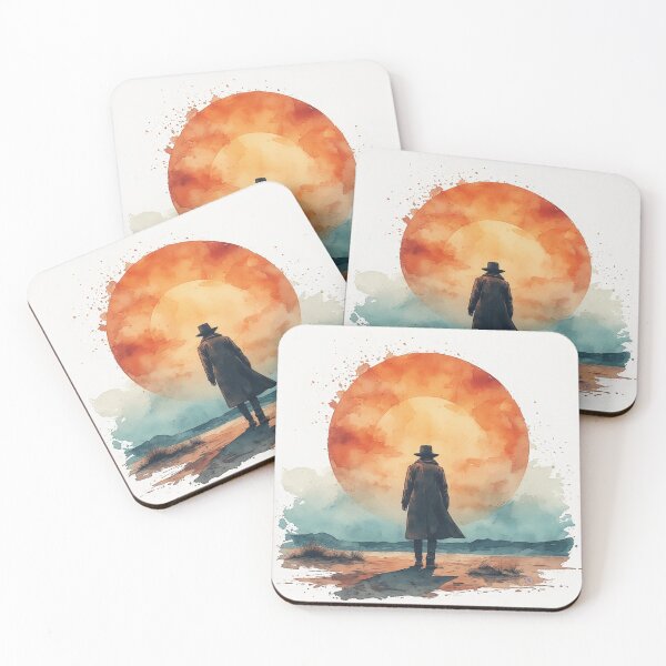 Item preview, Lone Wanderer Under Burning Sun – Surreal Western Watercolor Art Print by NegarTv Designs designed and sold by NegarTv Designs.