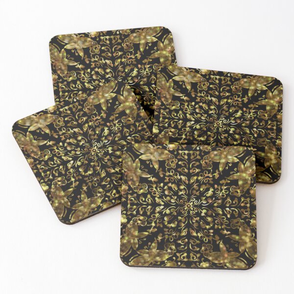 Item preview, Golden butterflies, gold sparkle dragonflies, zen mandala imagery  designed and sold by hollycooper.