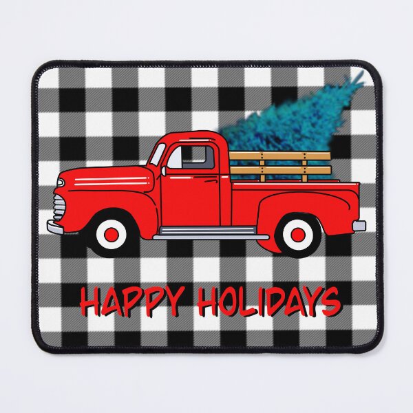 Item preview, Vintage Holiday red pick-up truck, grey black buffalo plaid pattern, holiday design, Christmas tree designed and sold by hollycooper.