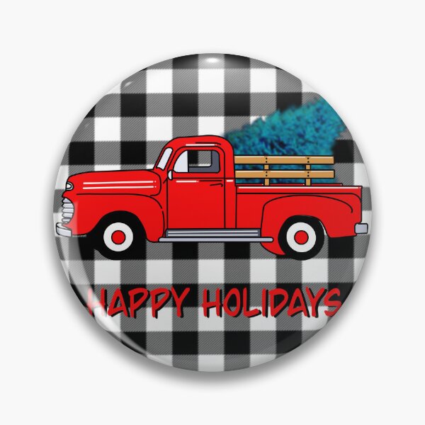 Item preview, Vintage Holiday red pick-up truck, grey black buffalo plaid pattern, holiday design, Christmas tree designed and sold by hollycooper.