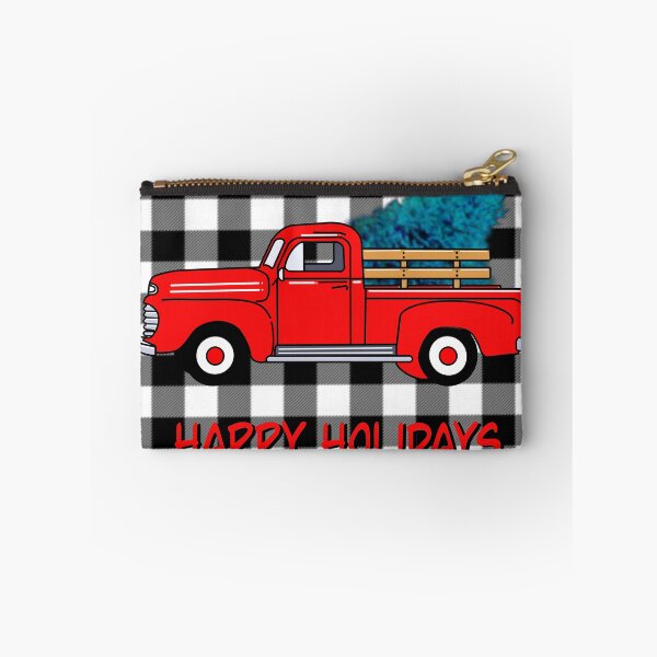 Item preview, Vintage Holiday red pick-up truck, grey black buffalo plaid pattern, holiday design, Christmas tree designed and sold by hollycooper.