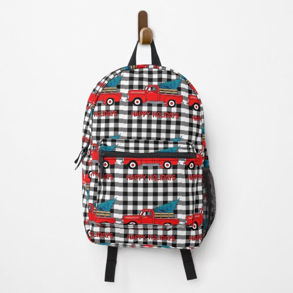 Item preview, Vintage Holiday red pick-up truck, grey black buffalo plaid pattern, holiday design, Christmas tree designed and sold by hollycooper.