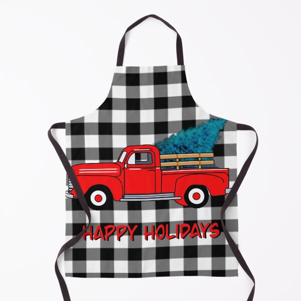 Item preview, Vintage Holiday red pick-up truck, grey black buffalo plaid pattern, holiday design, Christmas tree designed and sold by hollycooper.