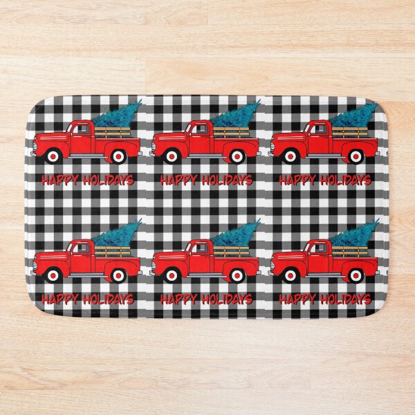 Item preview, Vintage Holiday red pick-up truck, grey black buffalo plaid pattern, holiday design, Christmas tree designed and sold by hollycooper.