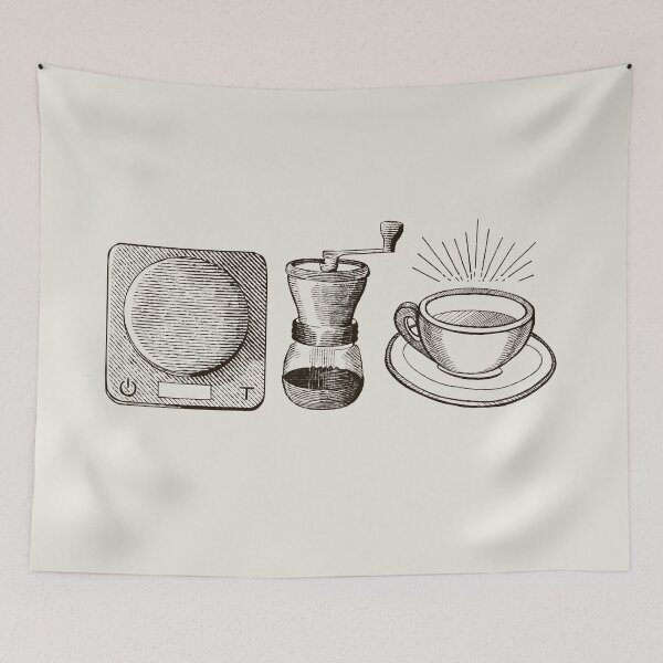 Item preview, Retro Coffee Scale, Grinder & Cup Sketch - Espresso Brown Line Art for Coffee Lovers & Specialty Coffee Enthusiasts designed and sold by Bold & Brewed.
