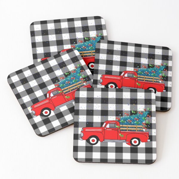 Item preview, Vintage red pick-up truck drawing, buffalo plaid pattern, holiday design, Christmas tree designed and sold by hollycooper.