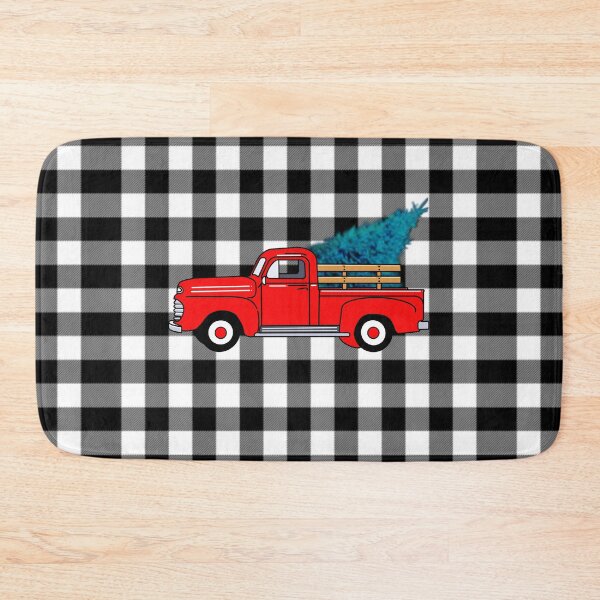 Item preview, Vintage red pick-up truck drawing, buffalo plaid pattern, holiday design, Christmas tree designed and sold by hollycooper.