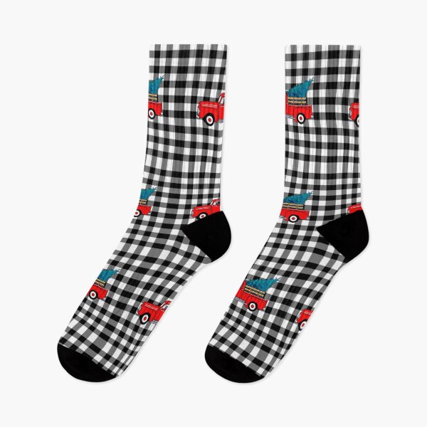 Item preview, Vintage red pick-up truck drawing, buffalo plaid pattern, holiday design, Christmas tree designed and sold by hollycooper.