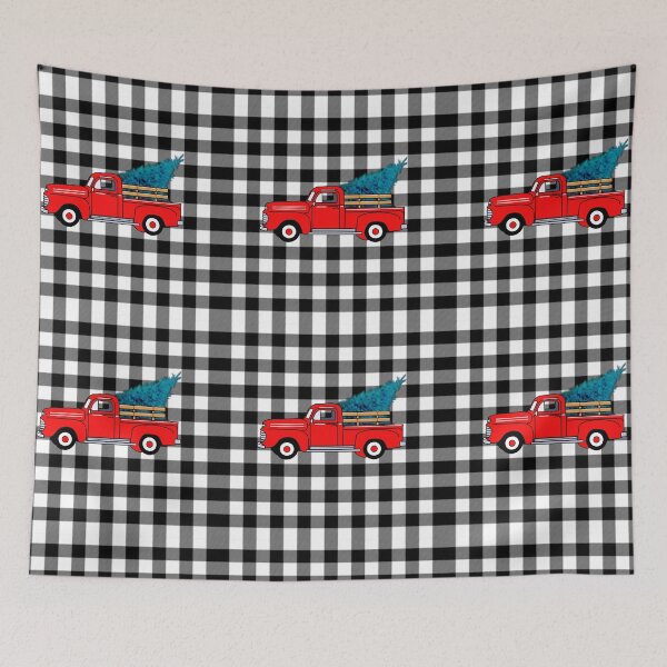 Item preview, Vintage red pick-up truck drawing, buffalo plaid pattern, holiday design, Christmas tree designed and sold by hollycooper.