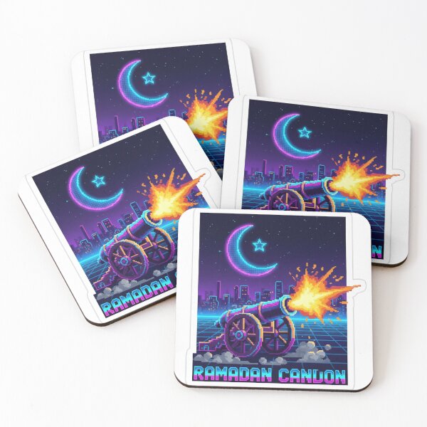Item preview, Retro Pixel Ramadan Cannon - Neon Iftar Moon Synthwave Poster designed and sold by RonyMady.