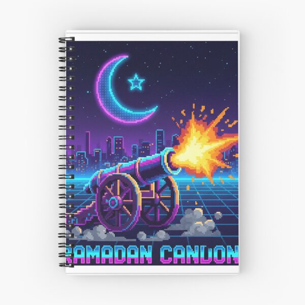 Item preview, Retro Pixel Ramadan Cannon - Neon Iftar Moon Synthwave Poster designed and sold by RonyMady.