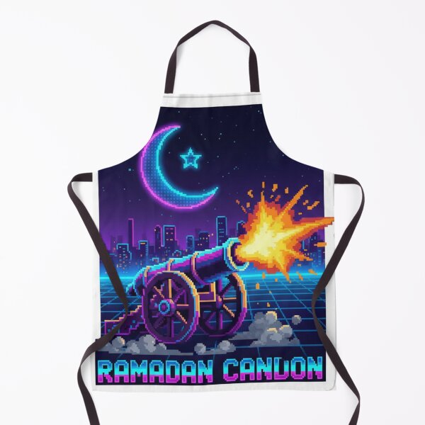 Item preview, Retro Pixel Ramadan Cannon - Neon Iftar Moon Synthwave Poster designed and sold by RonyMady.