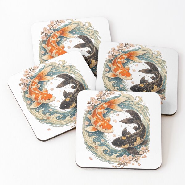 Item preview, Zen Koi Pond: Orange and Black Fish with Cherry Blossoms designed and sold by SakuraVibes.