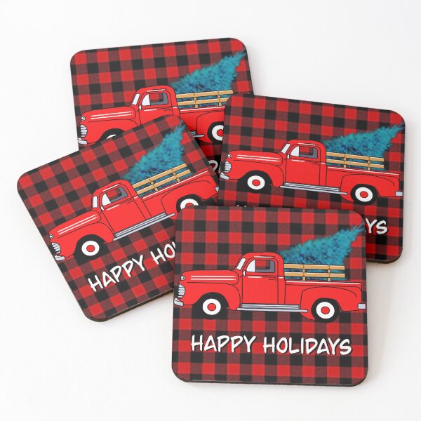 Item preview,  Vintage Holiday red pick-up truck, red buffalo plaid pattern, holiday design, Christmas tree designed and sold by hollycooper.