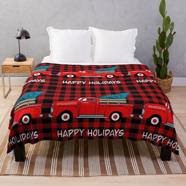 Item preview, Vintage Holiday red pick-up truck, red buffalo plaid pattern, holiday design, Christmas tree designed and sold by hollycooper.