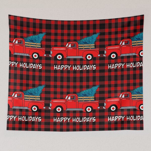 Item preview,  Vintage Holiday red pick-up truck, red buffalo plaid pattern, holiday design, Christmas tree designed and sold by hollycooper.
