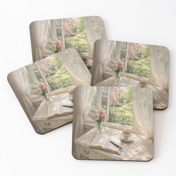 Item preview, Spring Writing Nook - Romantic Tea Garden Window View Art designed and sold by ArtFreshStudio.
